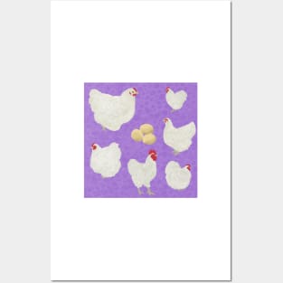 White Orpington Chicken Purple Posters and Art